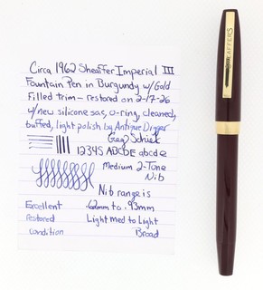 C1962 SHEAFFER BURGUNDY IMPERIAL III TOUCHDOWN FOUNTAIN PEN RESTORED NO RESERVE