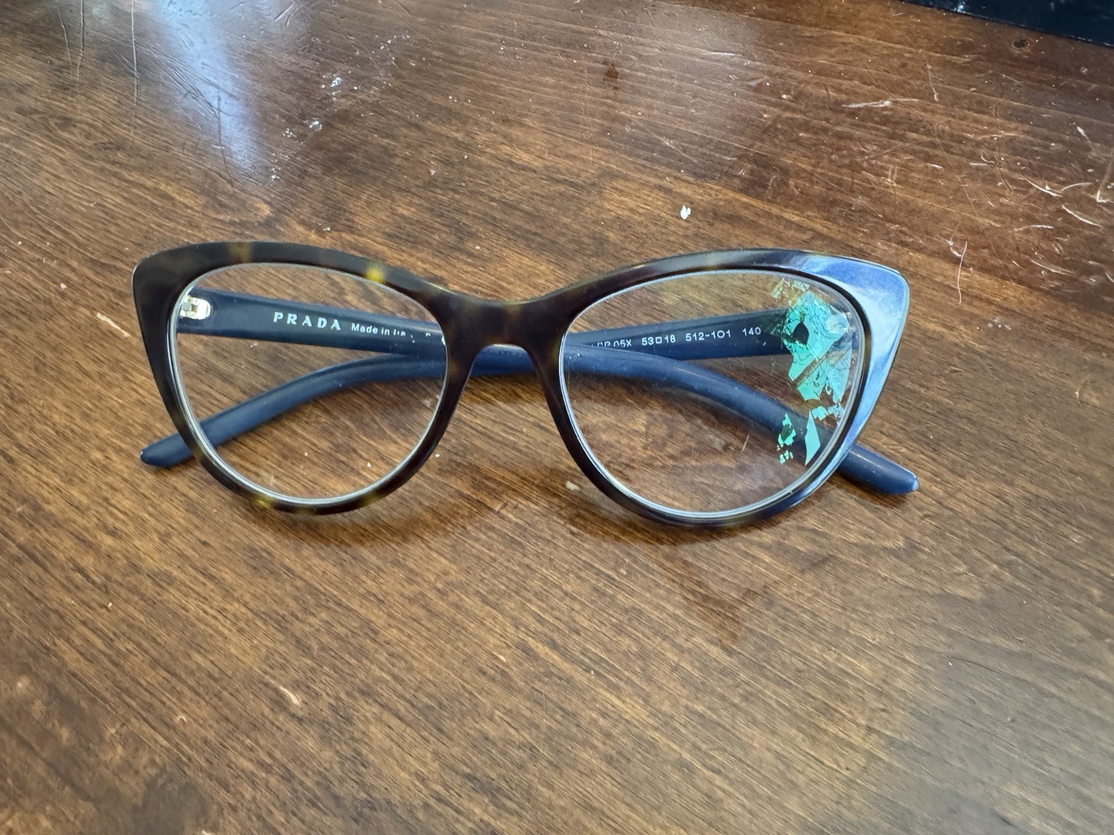 Prada PR 05XV cat-eye eyeglasses in a Havana/tortoiseshell color. Used