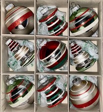 Christopher Radko Shiny Brite 9 Christmas Ornaments Multicolored Retro Style New