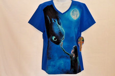 Tooniforms Cherokee Dreamworks Dragon Women's Scrub Top Size Small NWT