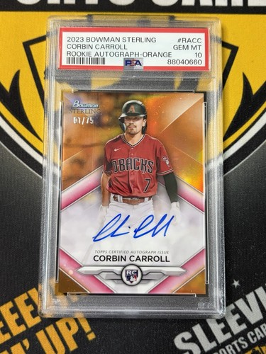 2023 Bowman Sterling Corbin Carroll Rookie Orange Refractor Auto #01/75 PSA 10