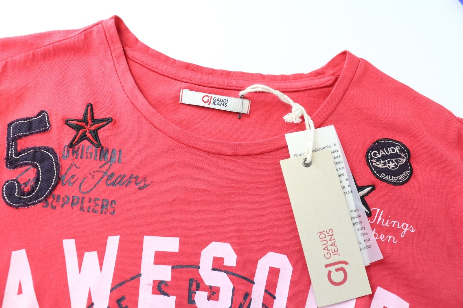Gaudi Jeans Men’s T-Shirt M Red 100percent Cotton Logo Slogan Short Sleeve image 5