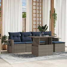 6 Piece Garden Sofa Set with Cushions Grey Poly Rattan