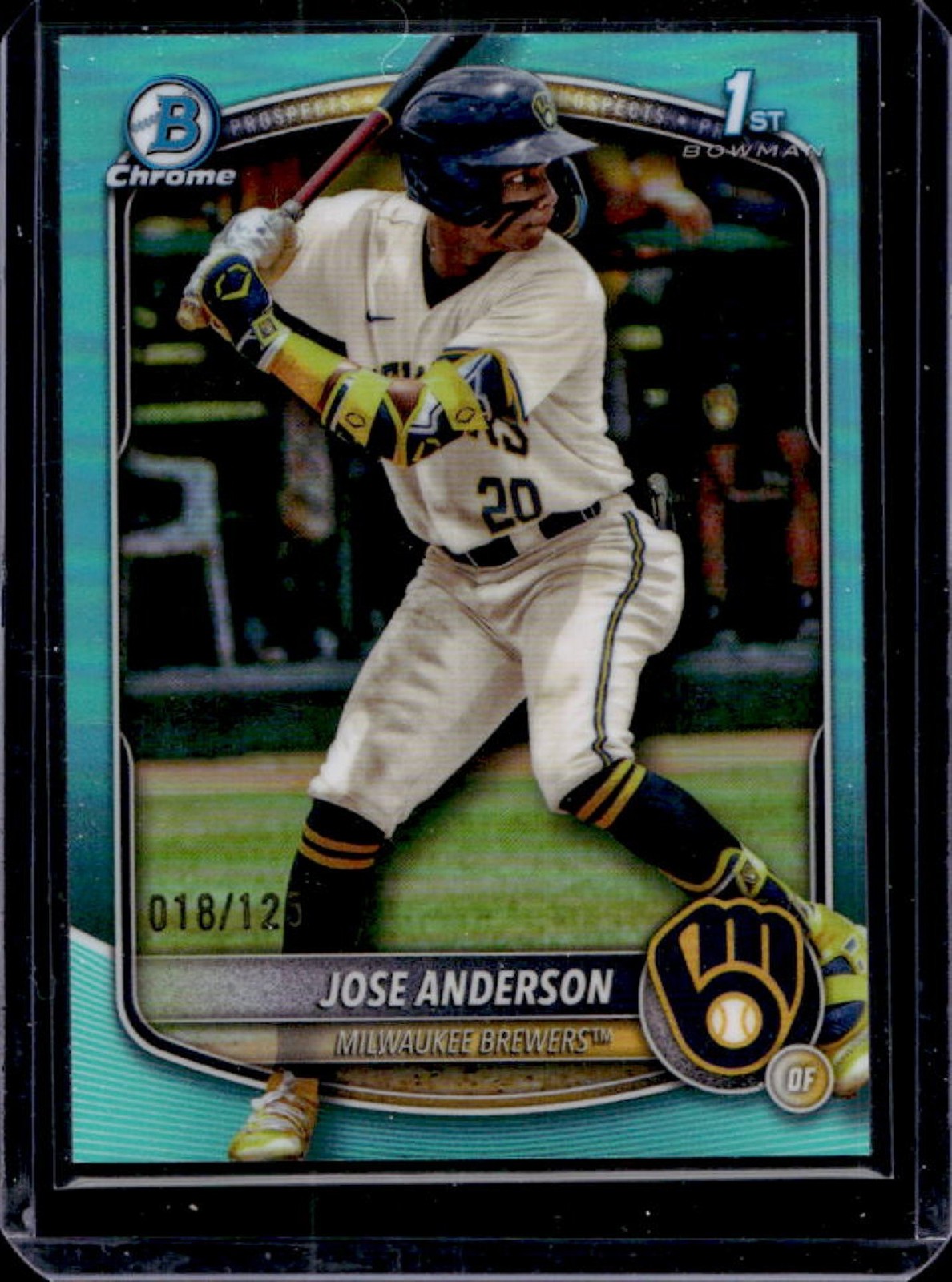 2025 Bowman Chrome Jose Anderson Aqua Refractor 1st Prospect #/125 Brewers