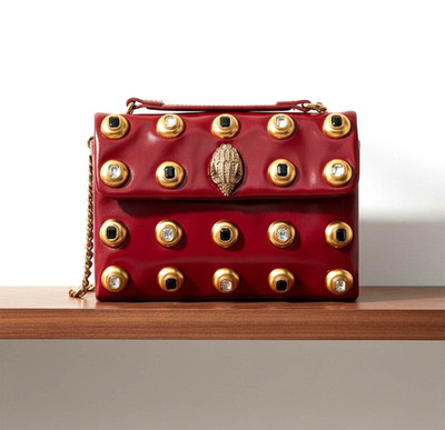 NWT Kurt Geiger London Kensington Med. Gem Embellished Leather Shoulder Bag Red