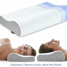 Memory Foam Cervical Pillow for Neck Pain Relief Ergonomic Bed Pillow Blue Grey
