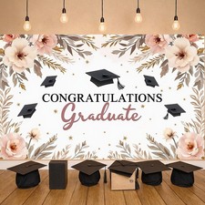 Class of 2026 Graduation Backdrop Party Decorations Floral Congrats Grad Banner