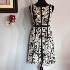 Talbots | Women’s Fit N Flare Floral Black White Sleeveless Tank Lined Dress 4p
