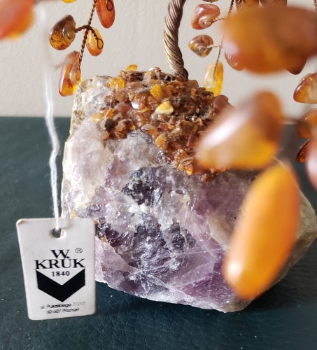 Vtg Baltic Amber Tree Of Life By W Kruk On Amethyst Approx 7" x 6" - Picture 6 of 7