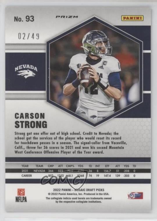 2022 Panini Mosaic Draft Picks Purple Prizm 2/49 Carson Strong #93 Rookie RC 3hd