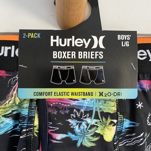 Hurley Boys Teens Boxer Briefs 2-Pack H2O-Dri Underwear Island & Gray Large NEW - Picture 2 of 6