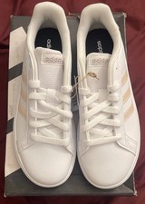 Adidas Grand Court 2.0 K Size 3.5 White Pink Iridescent Sneakers Athletic Shoes