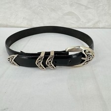 Brighton Black Leather Belt Silver Tone Hardware Made in the USA Women's Small