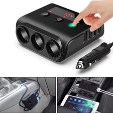 Black 3 Way Auto Car Cigarette Lighter Socket Splitter 12V 24V Charger Adapter