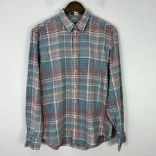 Saks Fifth Avenue  Mens M Plaid Shirt Linen Cotton Preppy Academia Quiet Luxury
