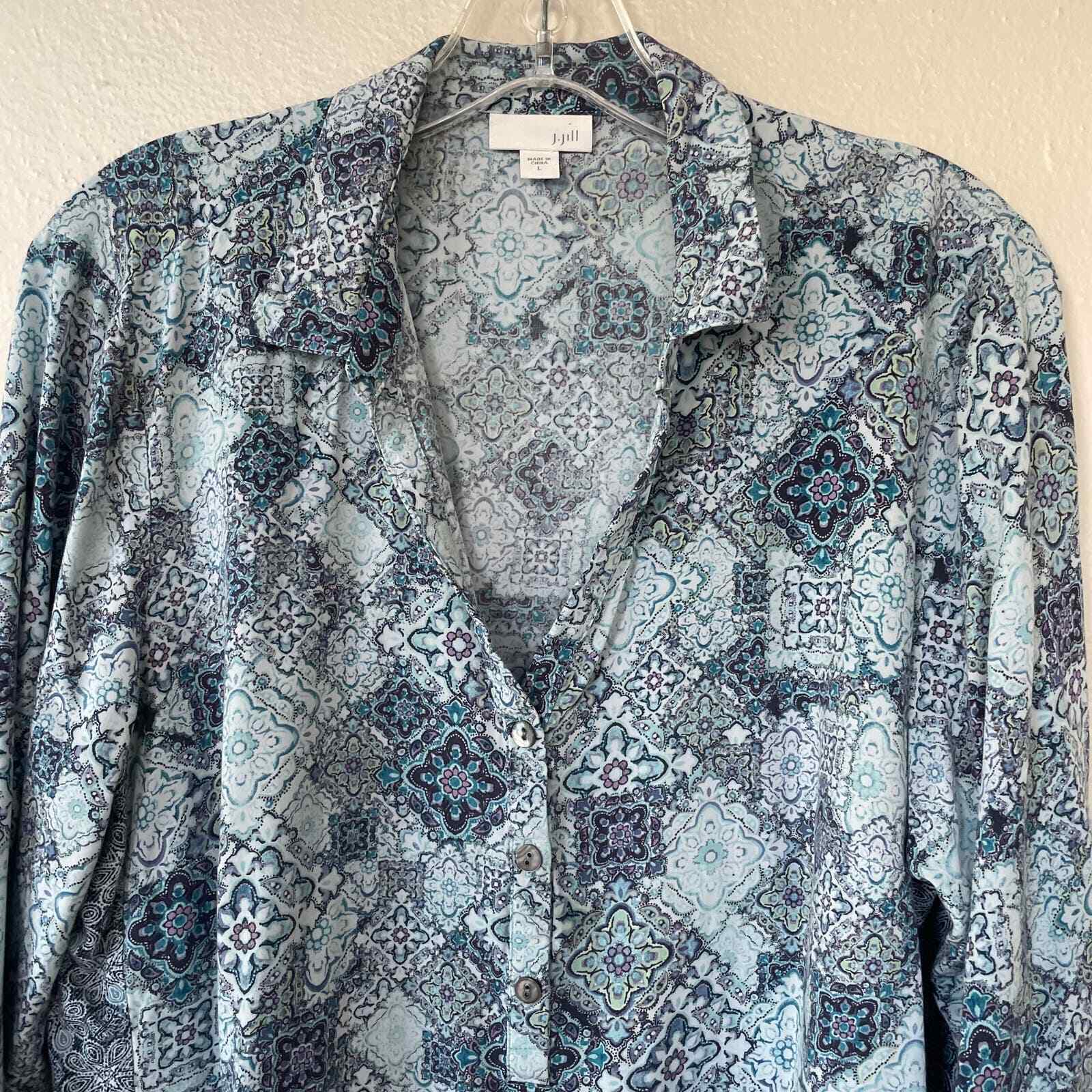 J. Jill Size L Gray Patchwork half Buttondown siz… - image 3