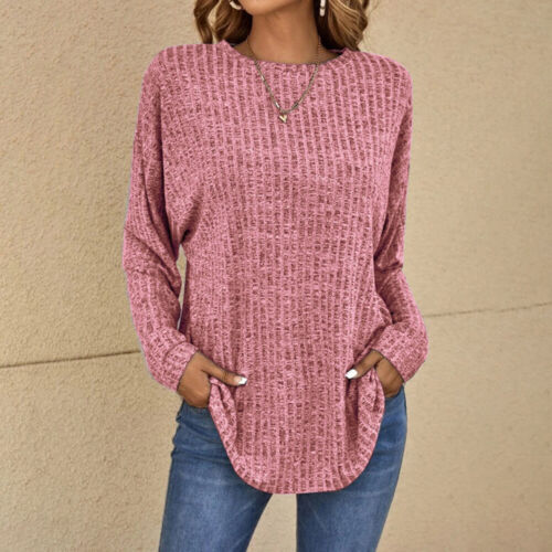 Womens Ribbed Tunic Tops Ladies Baggy Long Sleeve Casual T Shirt Blouse Size 18 - Picture 19 of 22