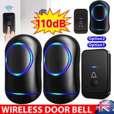 Wireless Door Bell Waterproof Doorbell with 1/2 Receivers 300M Long Range Home