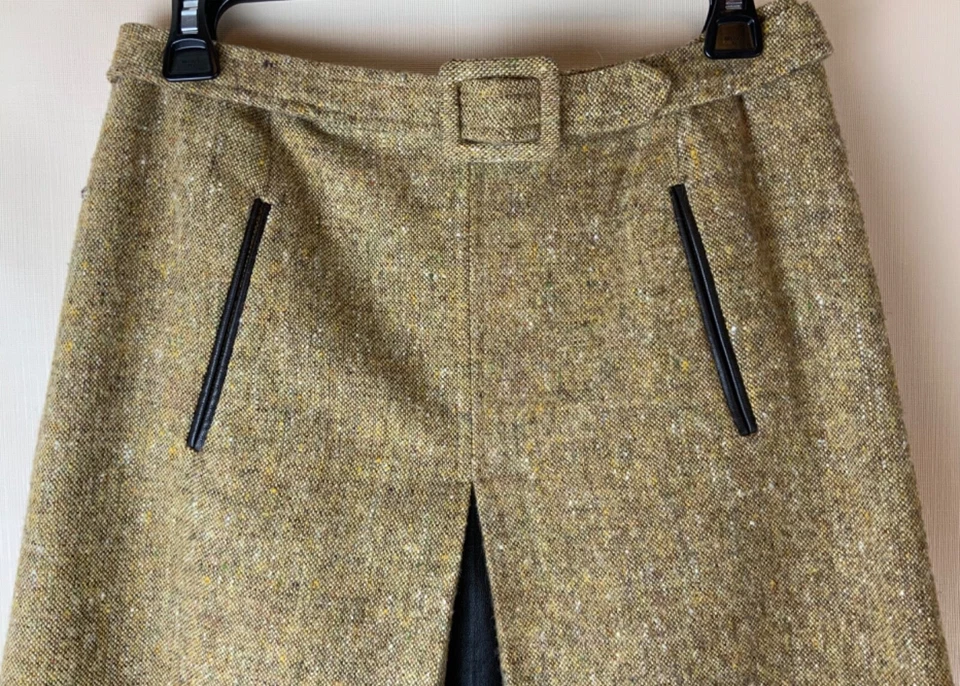 Falda de tweed 5/48 Saks Fifth Avenue talla 6 cuero de cordero ribete cinturón forrado Foto 4 de 4