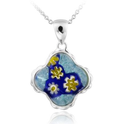 925 Silber blau Millefoiri Glas Kleeblatt Halskette, 18''