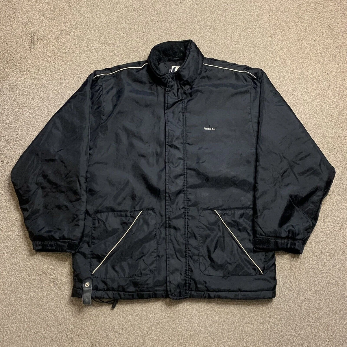 Reebok Puffer Jacket Coat Padded Vintage Hooded Reflective Retro Y2K L