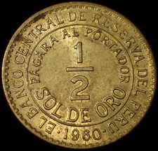 Peru 1/2 Sol de Oro 1960 Brass Coin WCA 8933