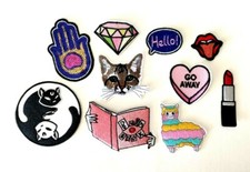 Mixed Anime Cat Rainbow Heart Cactus Patches set Embroidery Sew Iron pink Kawaii