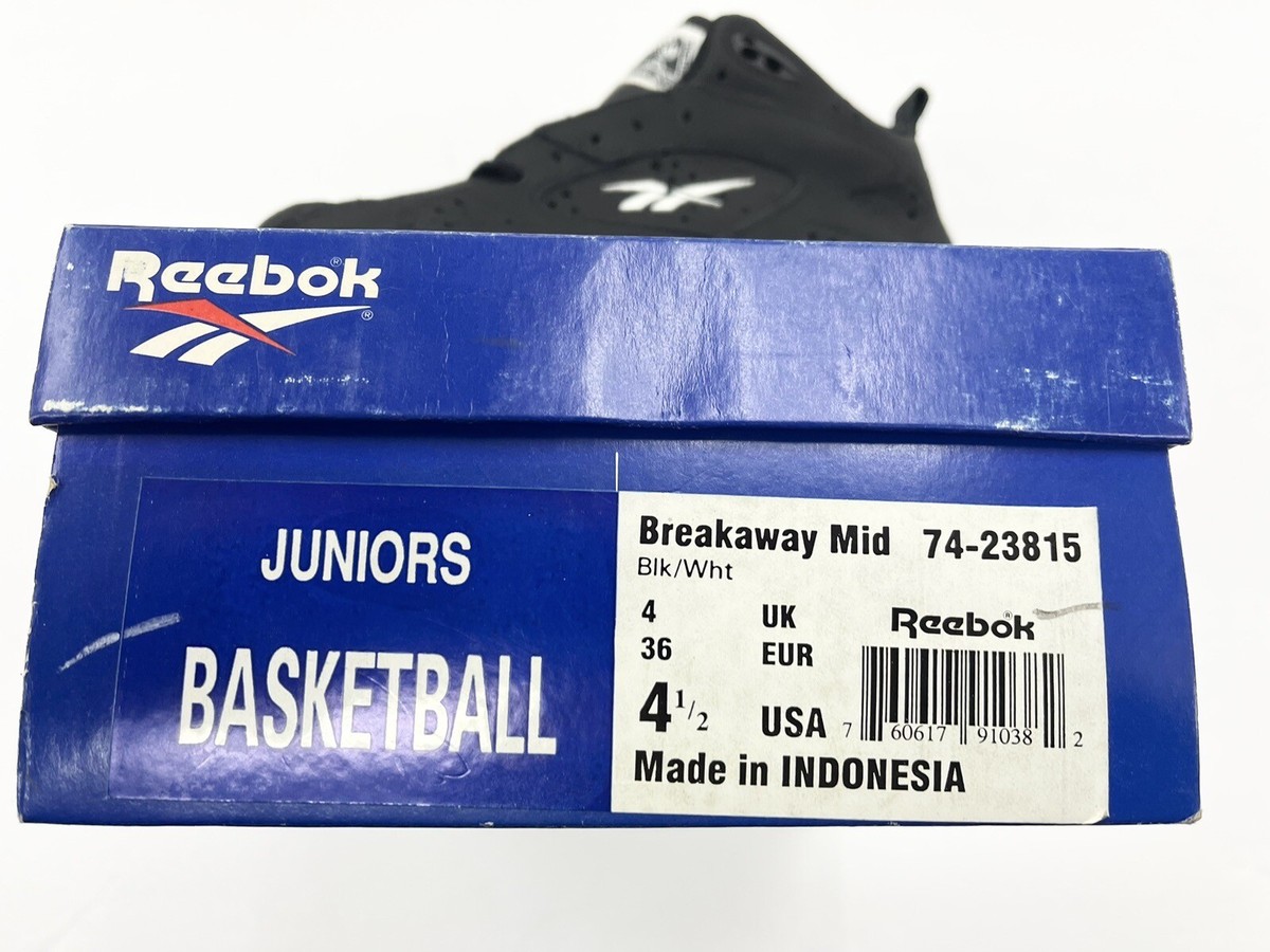 1990's Vintage Kids Reebok Breakaway Mid Black White Muggsy Bogues