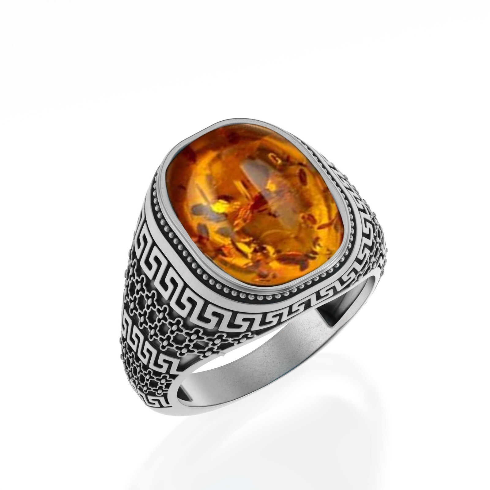 Men S Designer Rings Uk 2026.925 Sterling Silver Baltic Amber Cushion-Shaped Gemstone Men's Designer ...