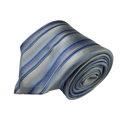 Zilli Silver Blue Patterned Pure Silk Mens 4 Inch Width Tie Excellent