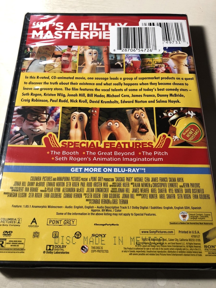 Sausage Party (2016) DVD NEW Animated Mature Comedy Seth Rogan
