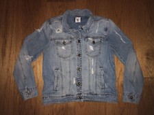 Leith Distressed Blue Denim Jean Trucker Biker Jacket Size S