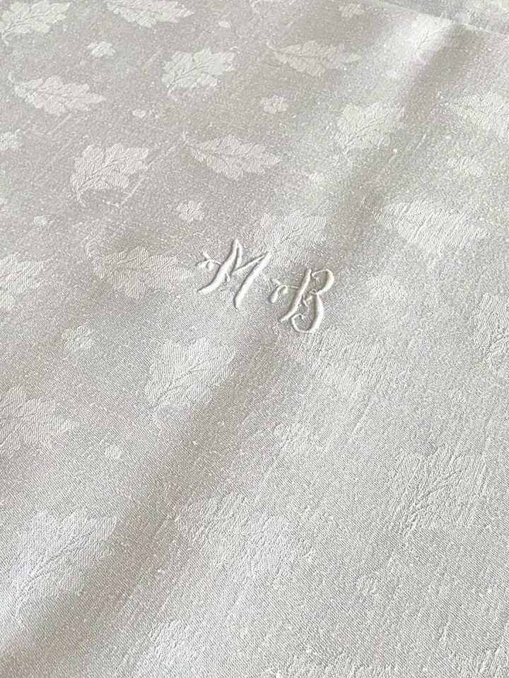 Ancienne Nappe 225 x 140 cm - Initiales MB - Damas de Lin - Ref-2296 - Photo 4/4