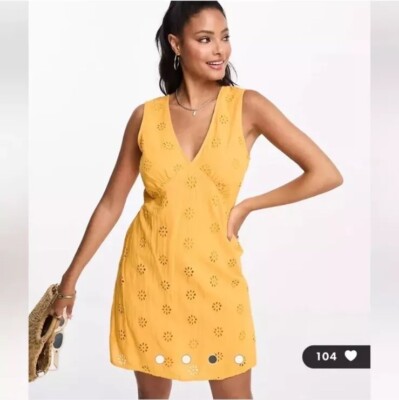 Vero Moda Vmmaja Mini Dress Eyelet Cross Back Women's Radiant Yellow XXL/P  NWT | eBay