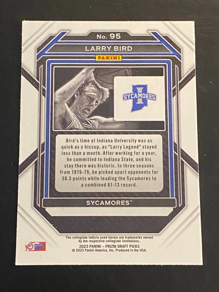 Larry Bird 2023 Panini-Prizm Draft Picks Silver B & W #95 Indiana State - Image 2 of 2
