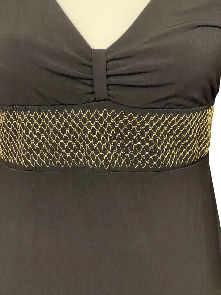 VERTIGO PARIS Black Dress Gold Mesh Empire Waist Shoulder Rings Women’s Size M - Image 4 of 4
