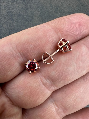 Echte rosa Moissanit Ohrstecker 14 Karat Roségold 925 Silber Herren Damen 3-8 mm - Bild 12 von 21