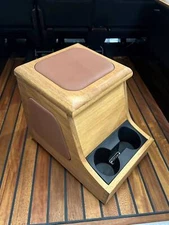 Lucari Iroko Wood with Tan Leather Arm Rest Cubby Box Fits Land Rover Defende...