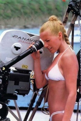 Cheryl Ladd in white bikini looks into camera on set Charlie's Angels 8x10 photo