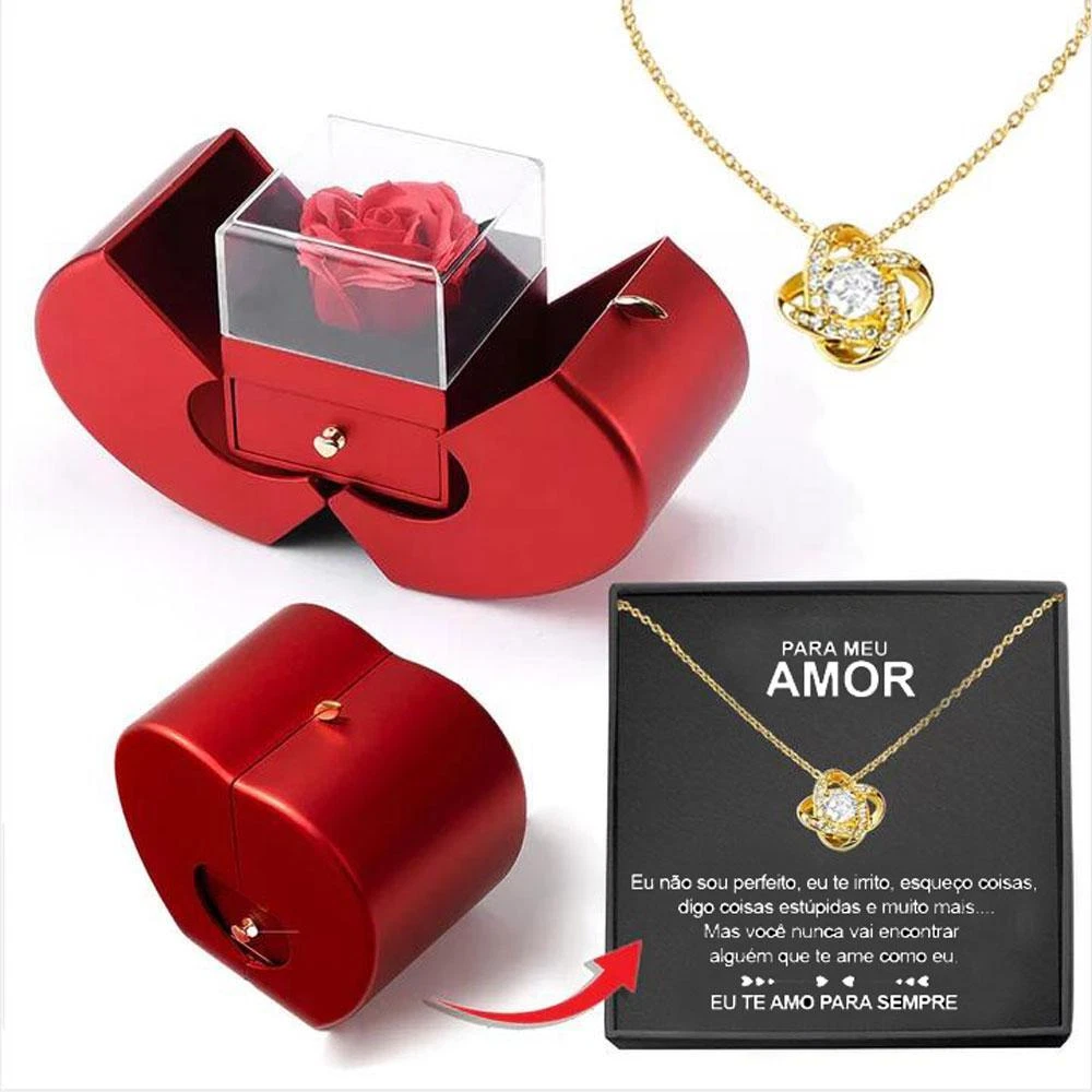 White Gold Necklace With Luxury Rose To My Love Forever Heart Box