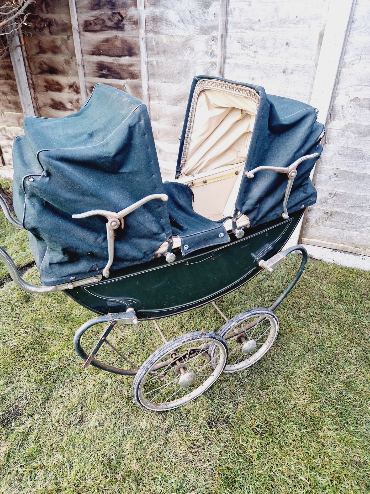 Genuine vintage antique dolls pram distressed for display or