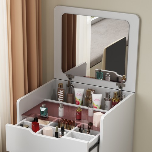 Vanity Set with Plip Top Mirror Make Up LED Dressing Table Visible Glass Desktop - Picture 4 of 7