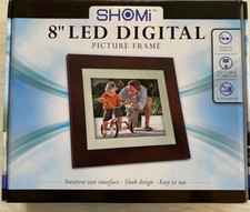 SHOMI 8" LED DIGITAL FRAME - DARK WOOD FRAME - SD  MMC READER - CLOCK - USB