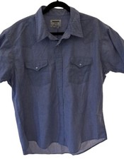 VTG RUDDOCK FLYING R 18-1/2 Pearl Snap S/S Blue Red Stripe Western Shirt USA