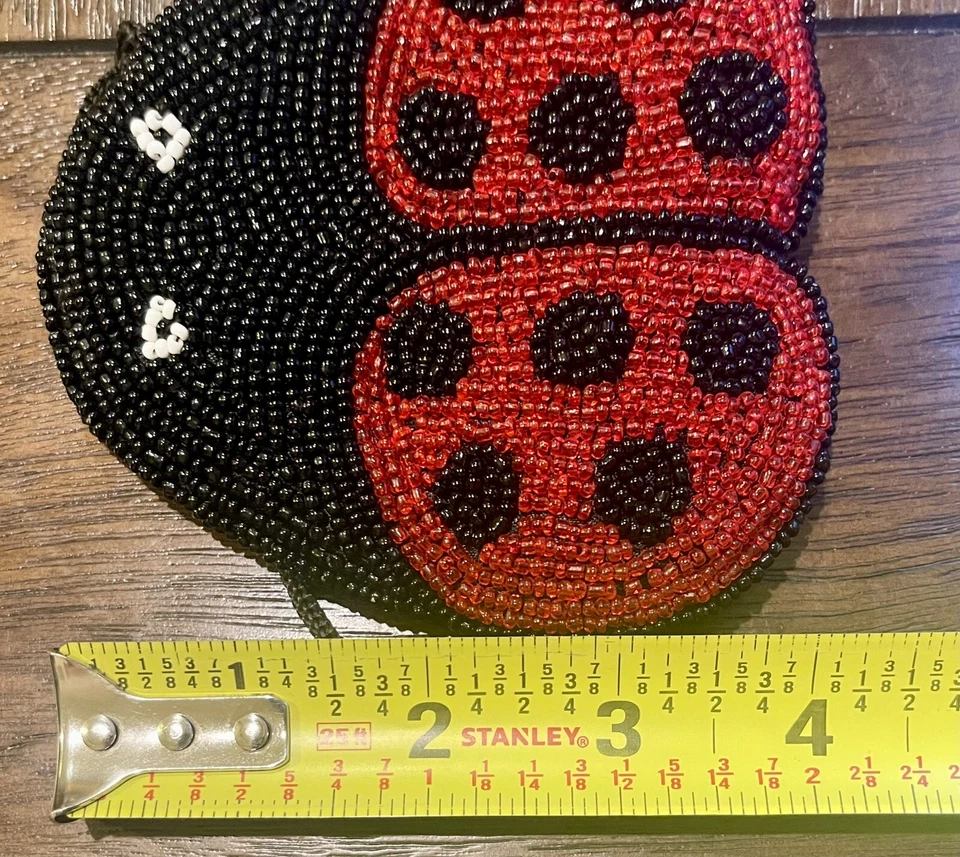 Винтажный божья коровка молнии стекла бусина монета сумочки мешок с ремешком черный и красный 4» - Изображение 2 из 4