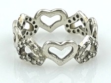 VINTAGE .925 Sterling Silver  Cubic Zirconia, Band of Hearts, Size 7.5