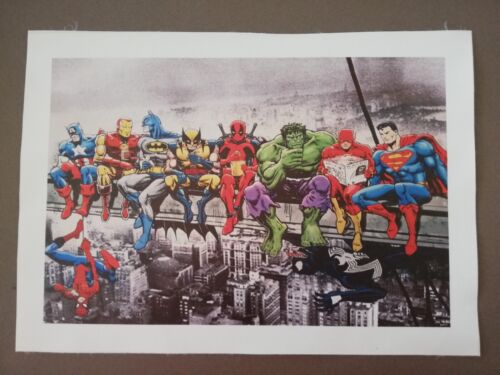 DC and Marvel superhero canvas print 18x13cm unframed - Picture 1 of 1