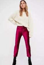 Free People Crushed Velvet Cropped Straight Fuchsia Pants Size 25