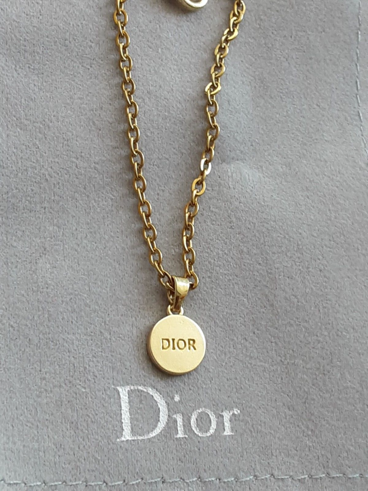 1 Dior Logo Necklace 23 Inches Silver Tone Pendant Chain
