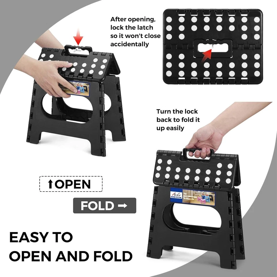 Folding Step Stool Plastic Foldable Stools Upgraded Lock Version 11" 16" 17.5" - Image 2 of 4